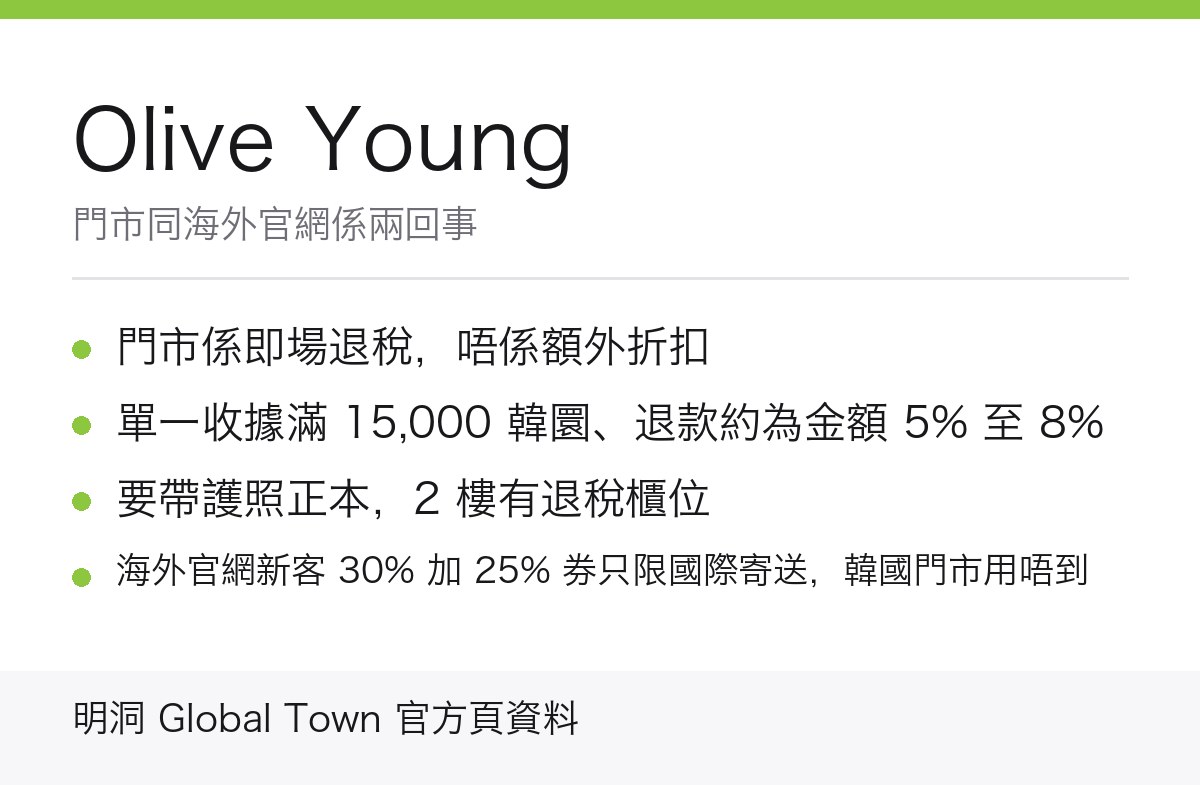 Olive Young 門市退稅重點