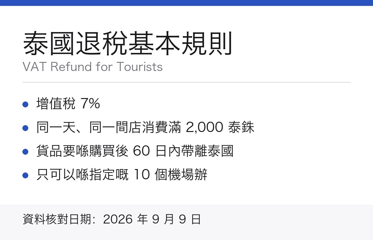 泰國退稅基本規則重點